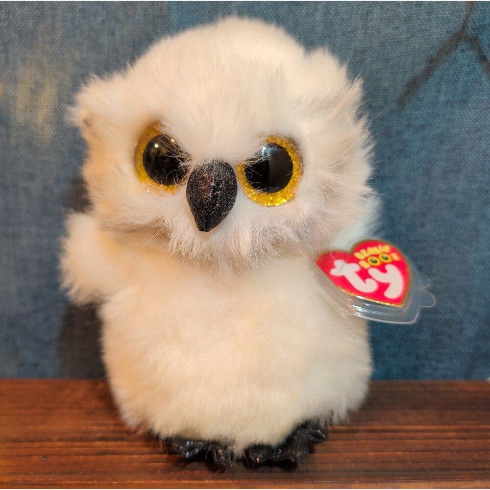 TY Beanie Boos Austin White Owl 6" Plush Gold Eyes Kawaii MWMTs